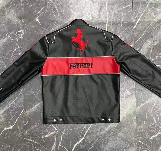 Ferrari Embroidery Leather Racing Jacket