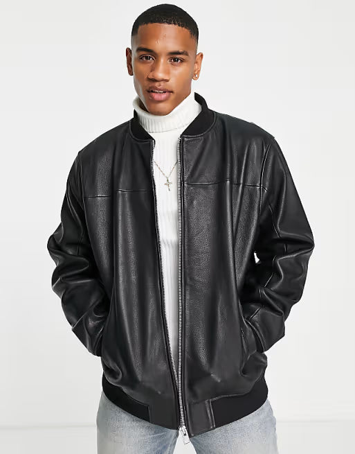Plain Black Leather Jacket