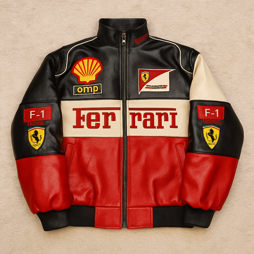 Tricolor Ferrari Leather Jacket