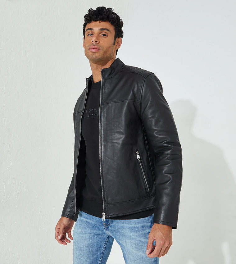 Plain Black Leather Jacket