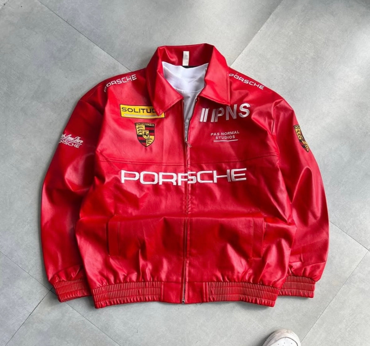 Embroidery Leather Porsche Racing Jacket
