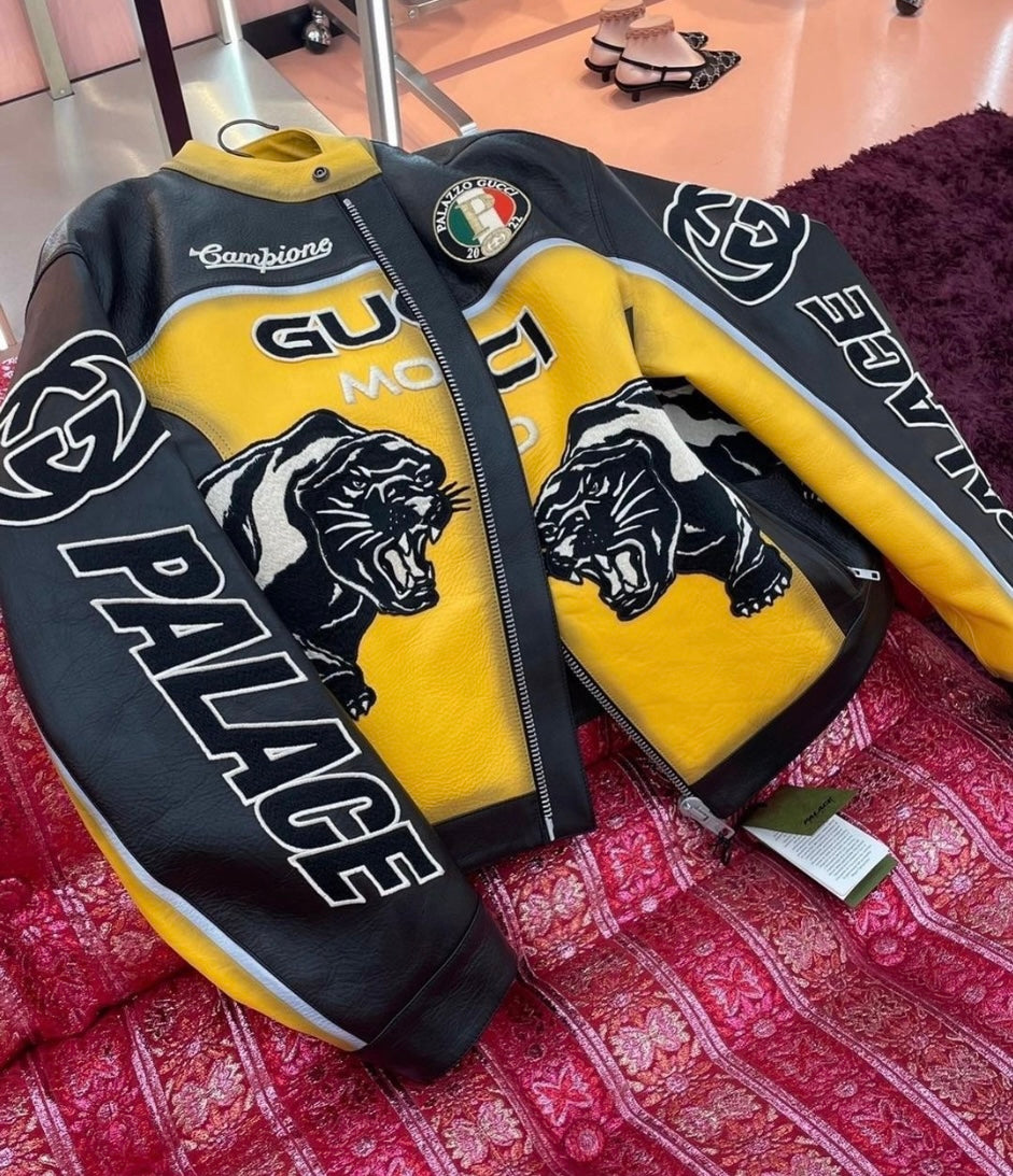 Gucci Moto Embroidery Leather Racing Jacket