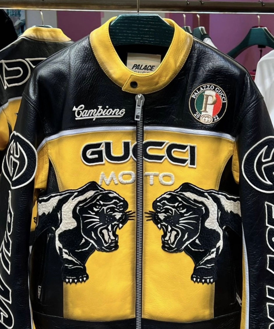 Gucci Moto Embroidery Leather Racing Jacket
