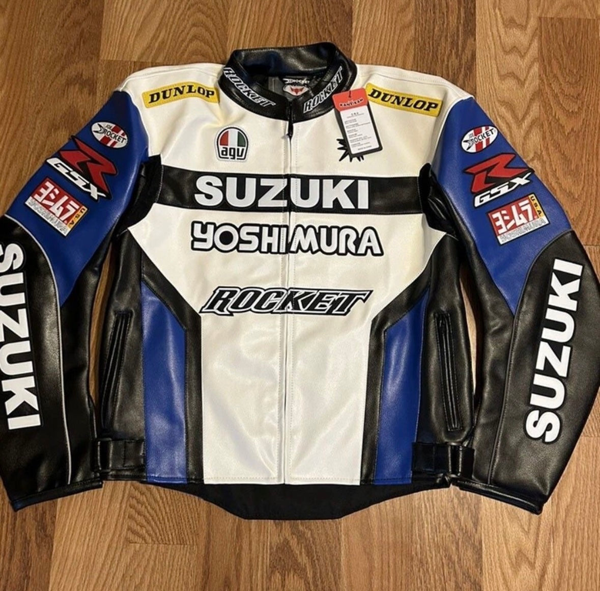 Suzuki Moto Embroidery Leather Racing Jacket