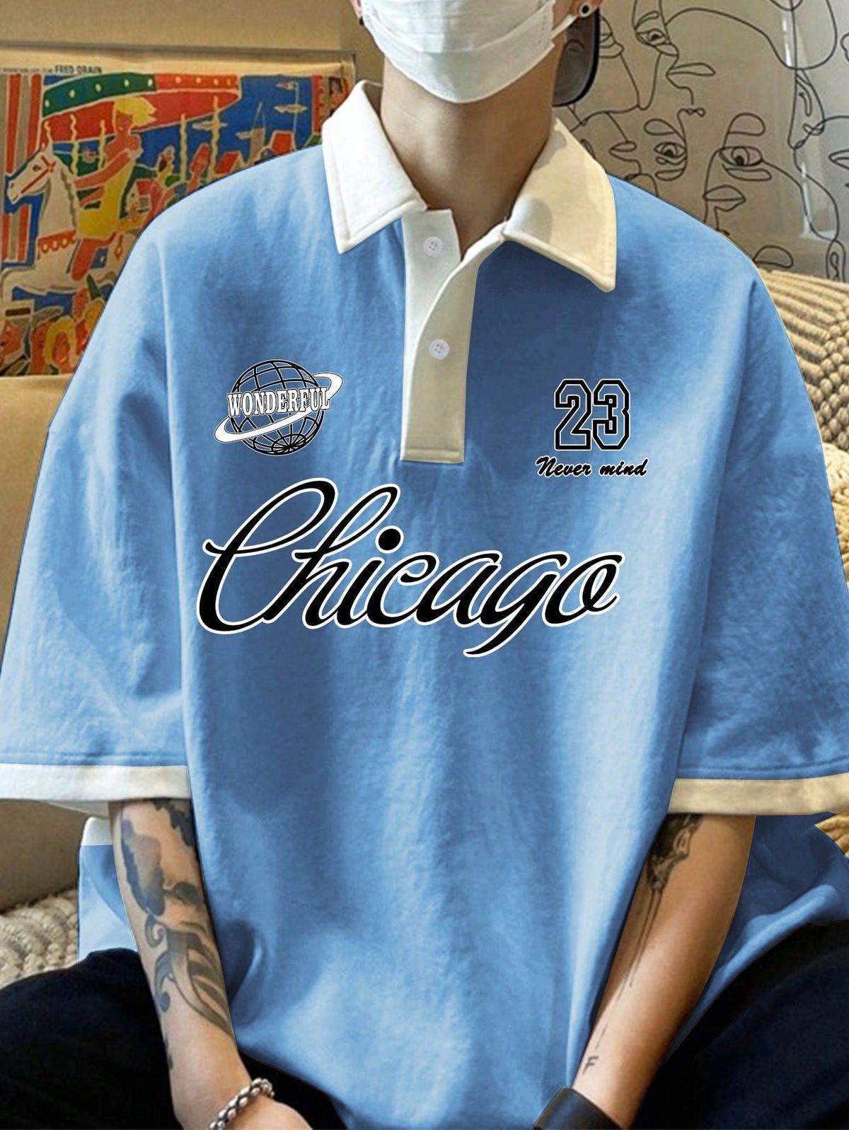 Printed Vintage Zip Up Collar Sweatshirt