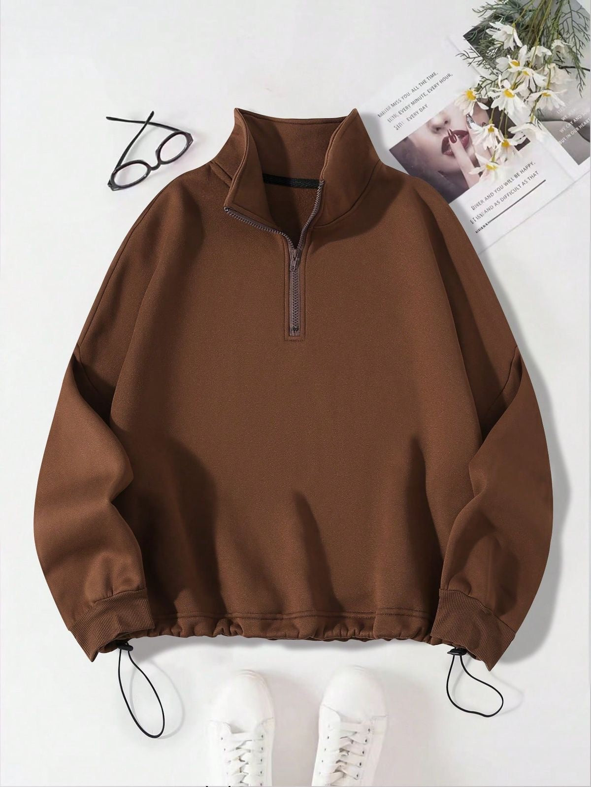 Classy Vintage Zip Up Collar Sweatshirt