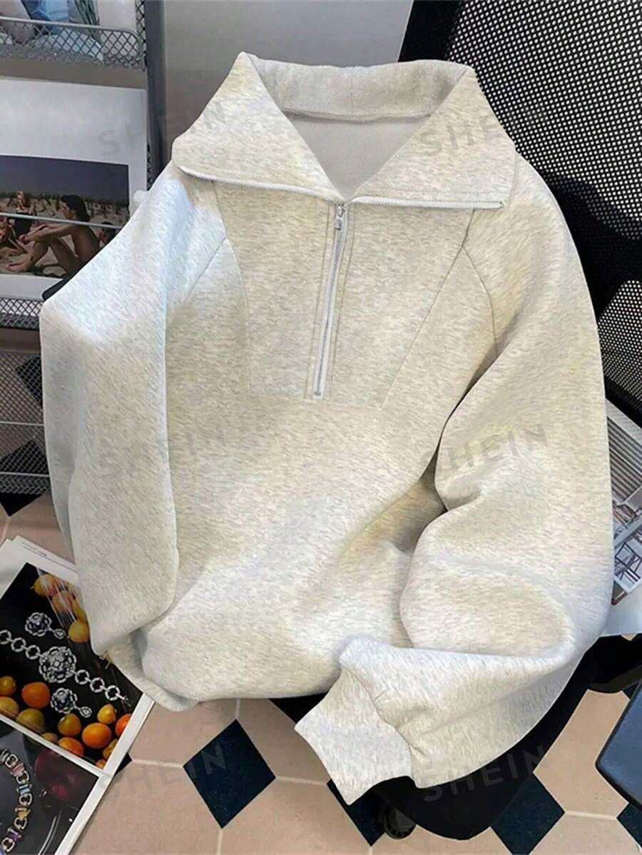 Classy Vintage Zip Up Collar Sweatshirt