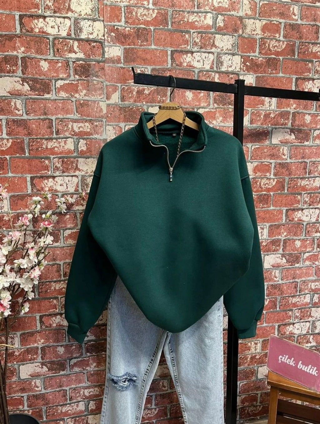 Classy Vintage Zip Up Collar Sweatshirt