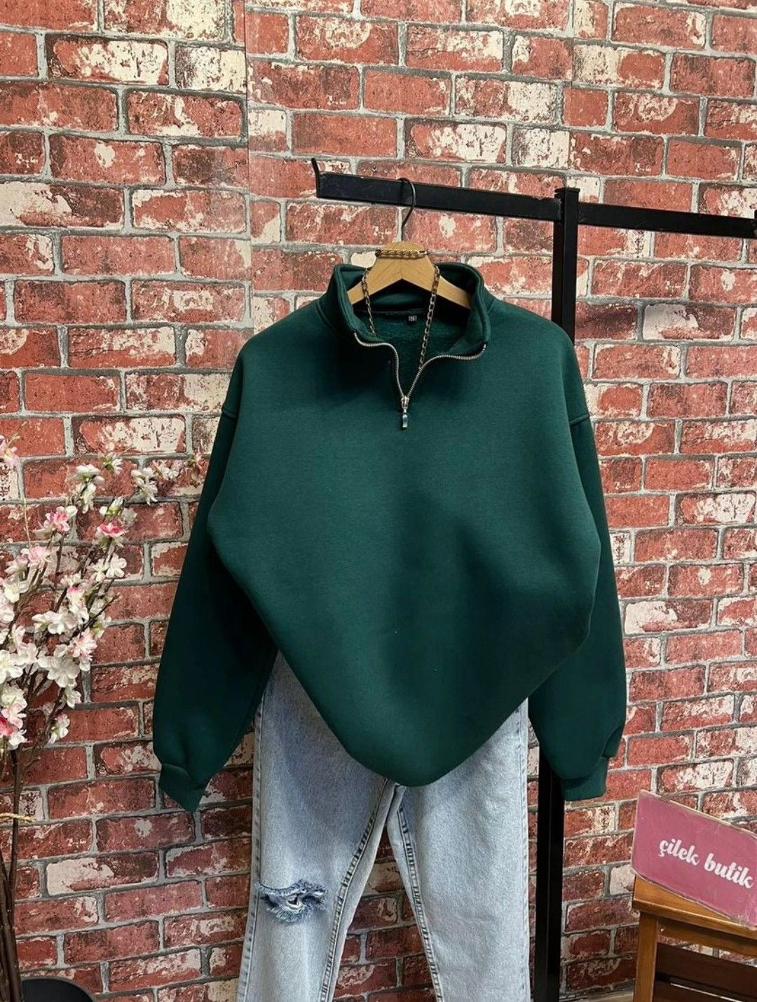 Classy Vintage Zip Up Collar Sweatshirt