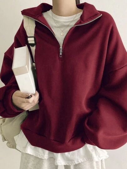 Classy Vintage Zip Up Collar Sweatshirt