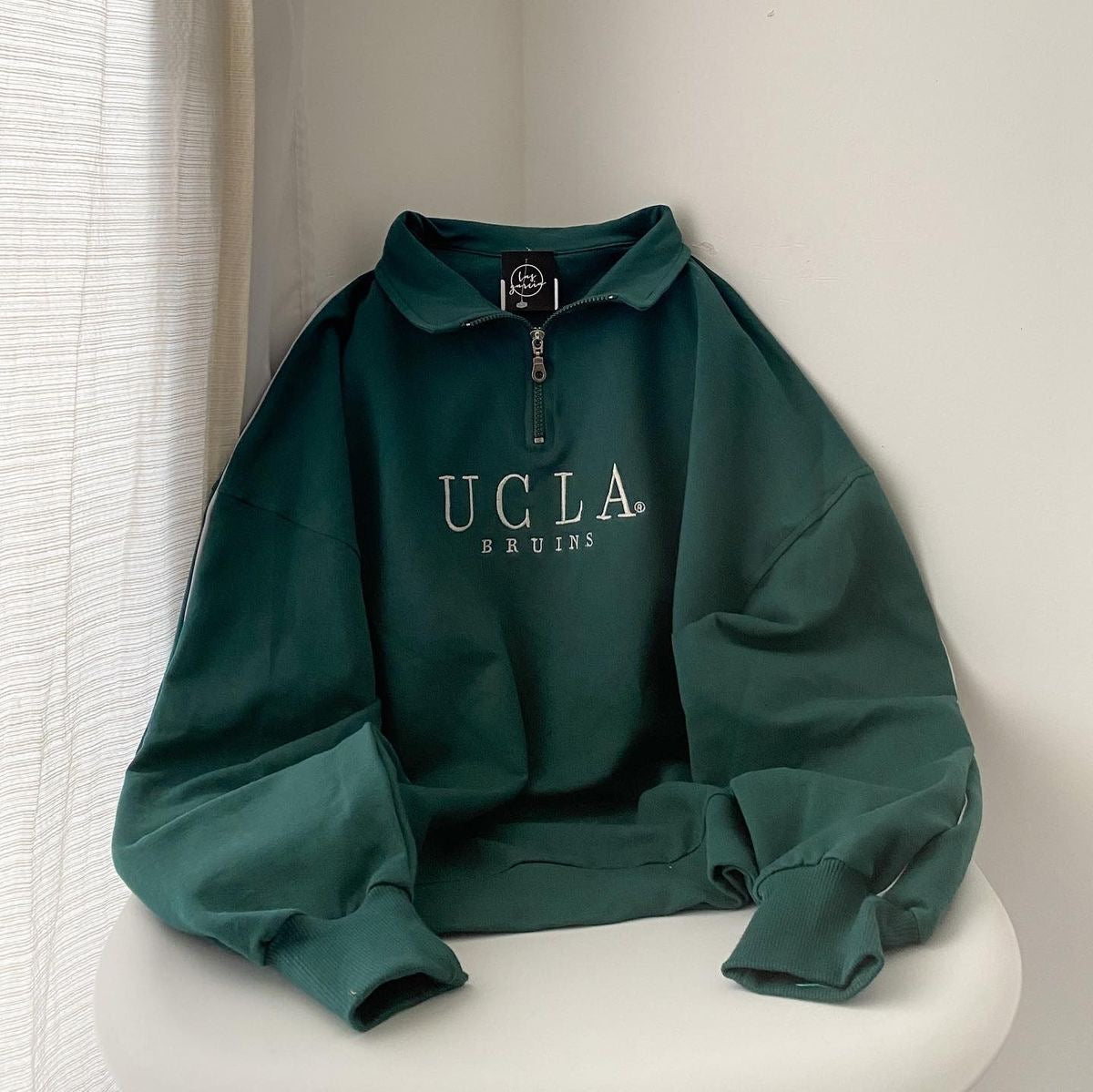 Printed Vintage Zip Up Collar Sweatshirt