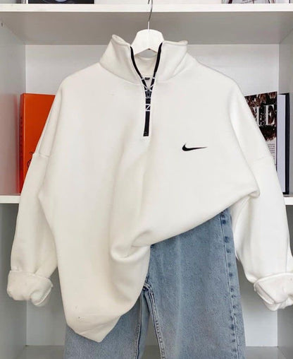 Printed Vintage Zip Up Collar Sweatshirt