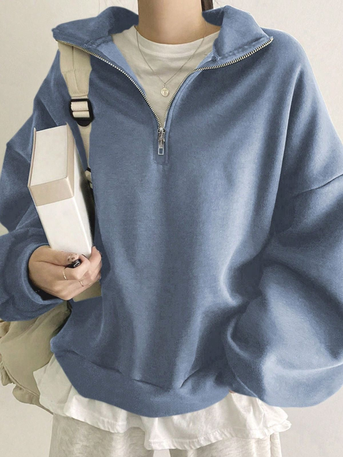 Printed Vintage Zip Up Collar Sweatshirt