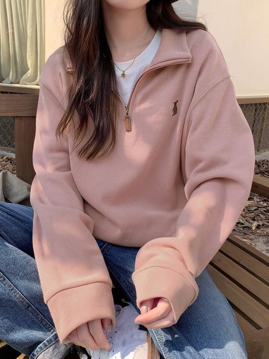Printed Vintage Zip Up Collar Sweatshirt