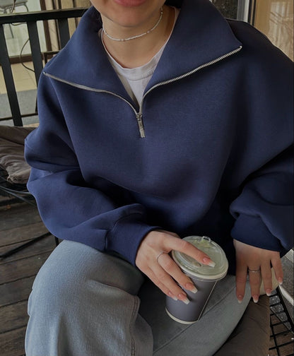 Printed Vintage Zip Up Collar Sweatshirt