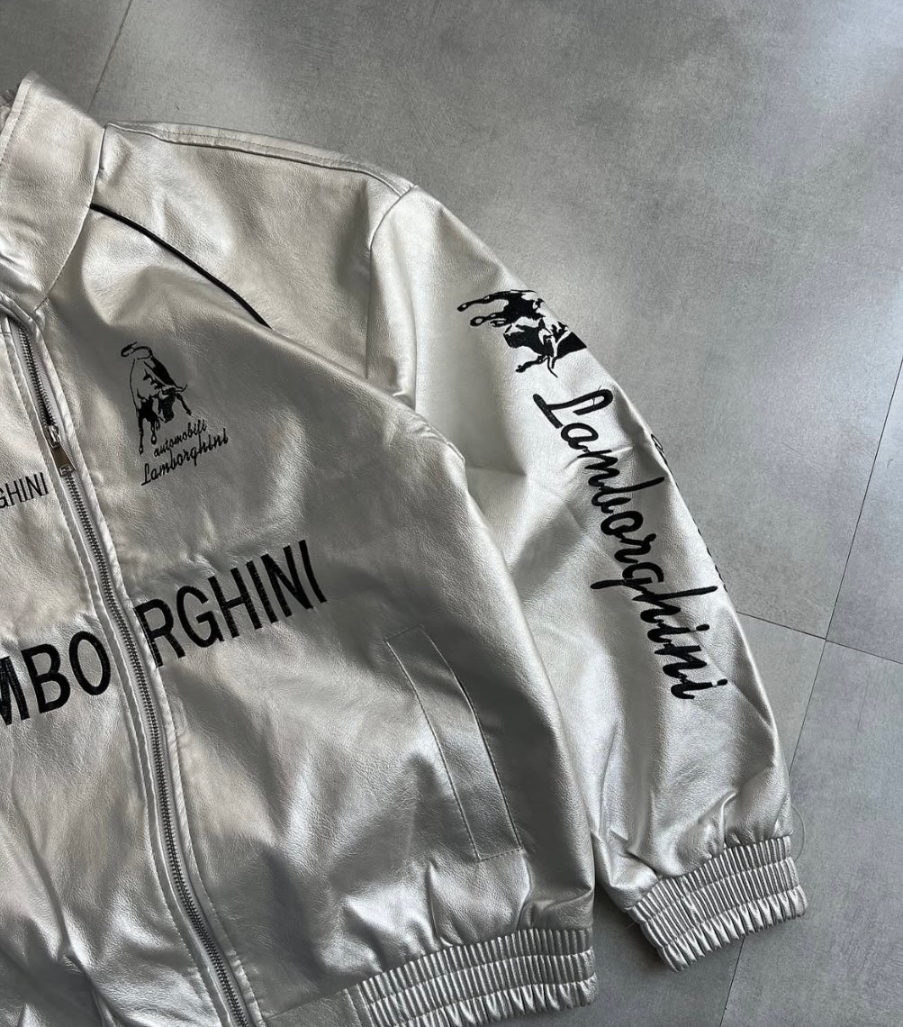 Lamborghini Embroidery Leather Racing Jacket
