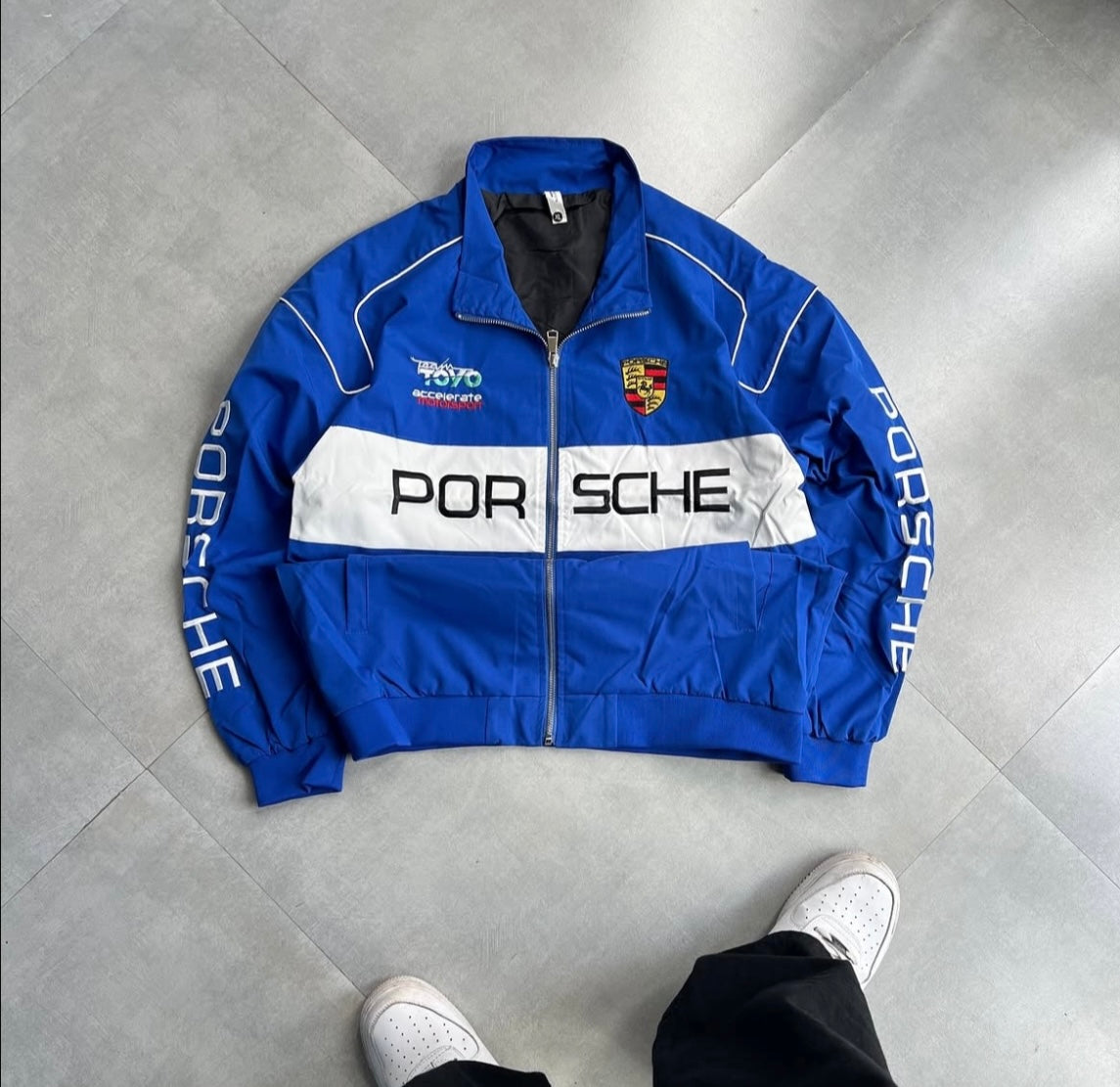 Porsche Embroidery Leather Racing Jacket