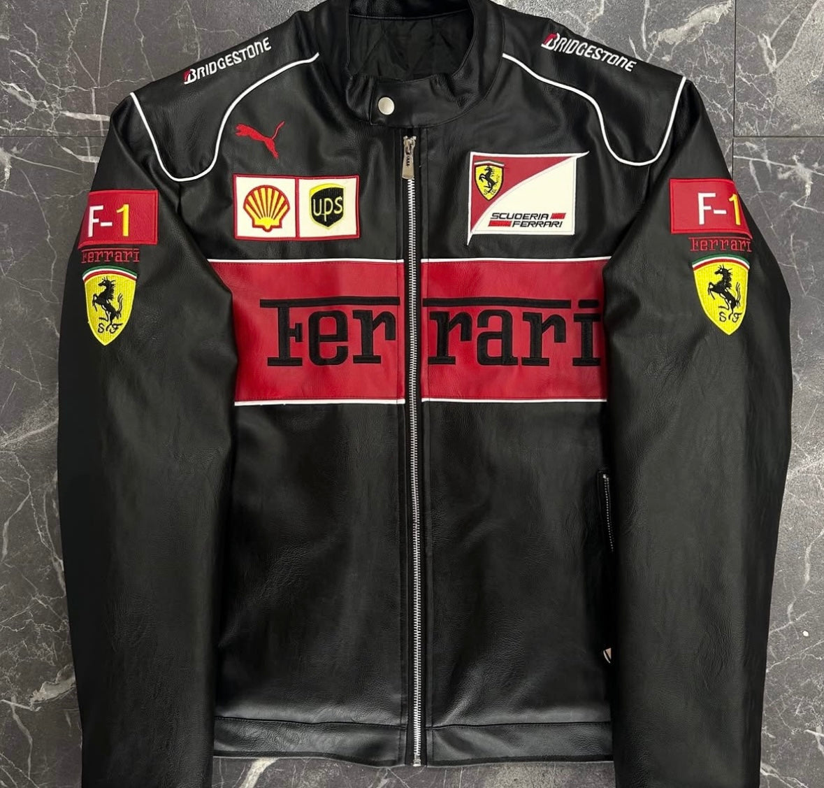 Ferrari Embroidery Leather Racing Jacket