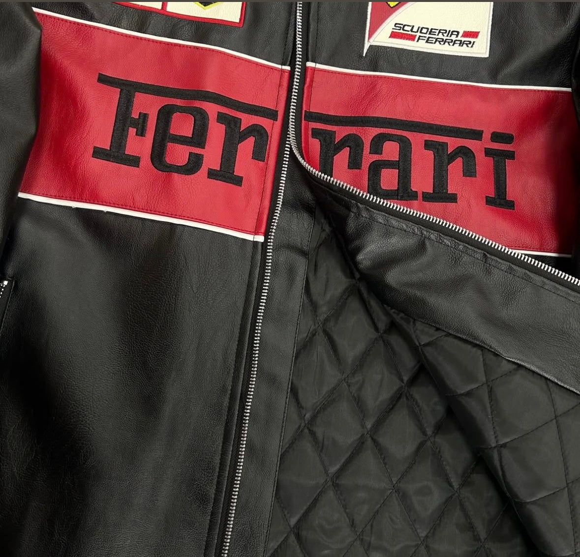 Ferrari Embroidery Leather Racing Jacket