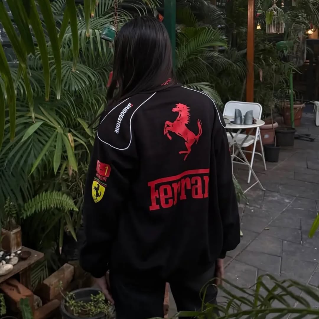 Black Printed Ferrari Racing Jacket