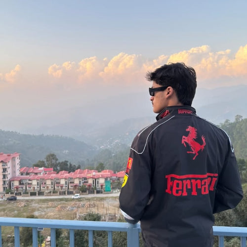 Black Printed Ferrari Racing Jacket