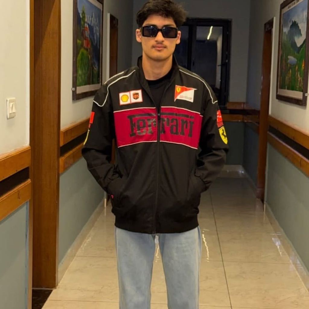 Black Printed Ferrari Racing Jacket