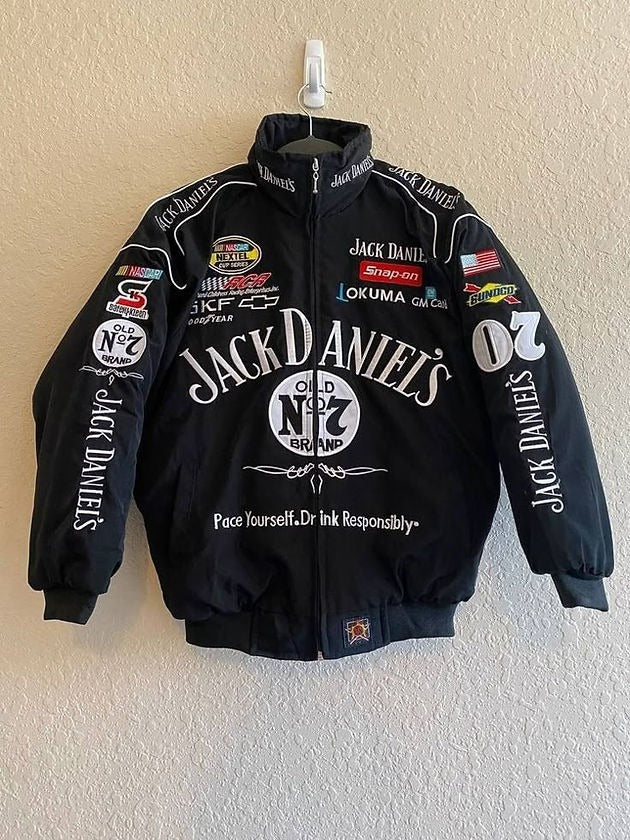 jack daniels f1 jacket, jack daniels racing jacket, jack daniels embroidered jacket, jack daniels moto jacket, black jack daniels jacket, f1 racing jacket india, paper castle jacket, streetwear jacket, oversized streetwear jacket, premium streetwear india, trendy jackets for men, unisex bomber jacket, heavy embroidery jacket, premium quality jacket, biker style jacket, motorsport jacket, formula 1 jacket, racing team jacket, motorsports apparel, f1 fan merchandise, best jackets for men india, affordable rac