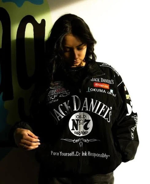 jack daniels f1 jacket, jack daniels racing jacket, jack daniels embroidered jacket, jack daniels moto jacket, black jack daniels jacket, f1 racing jacket india, paper castle jacket, streetwear jacket, oversized streetwear jacket, premium streetwear india, trendy jackets for men, unisex bomber jacket, heavy embroidery jacket, premium quality jacket, biker style jacket, motorsport jacket, formula 1 jacket, racing team jacket, motorsports apparel, f1 fan merchandise, best jackets for men india, affordable rac