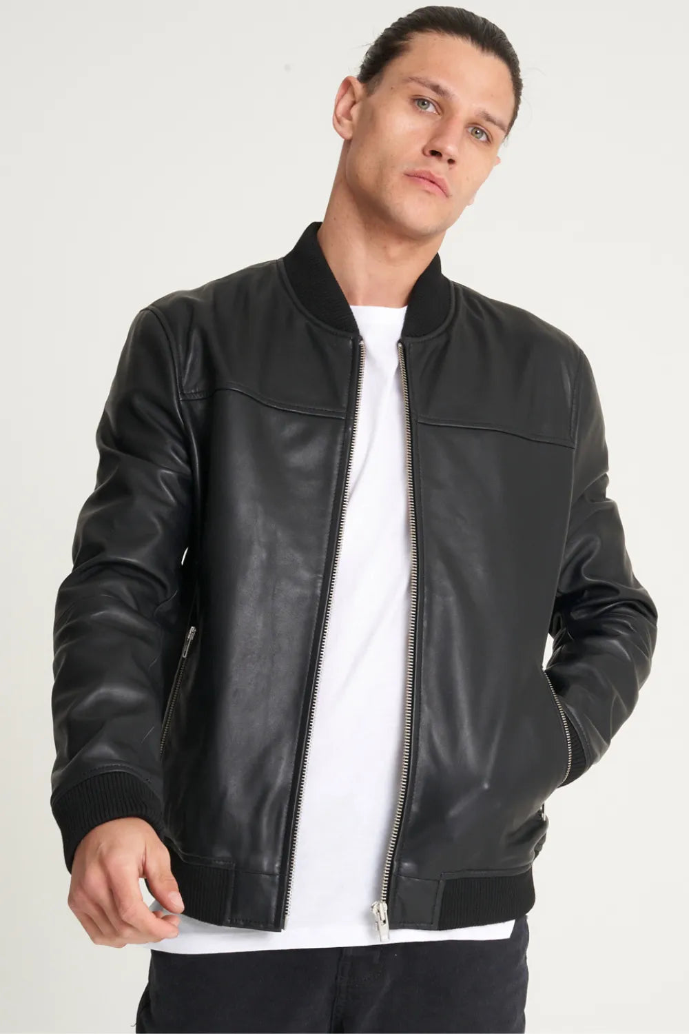 Plain Black Leather Jacket